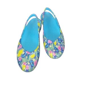 CROCS Women's Olivia II  Floral Print Blue Graphic Ballet Flats W8